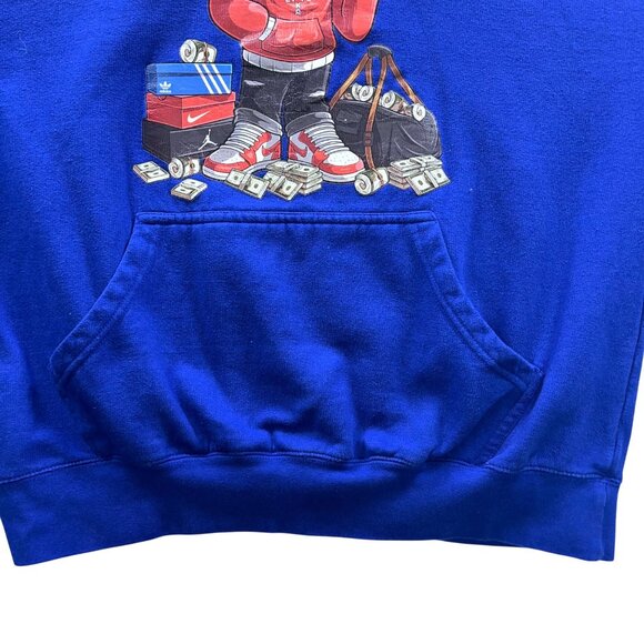 Streetwear Royal Blue Graphic Hoodie Featuring Panda Character & Money Design HE - Picture 3 of 12